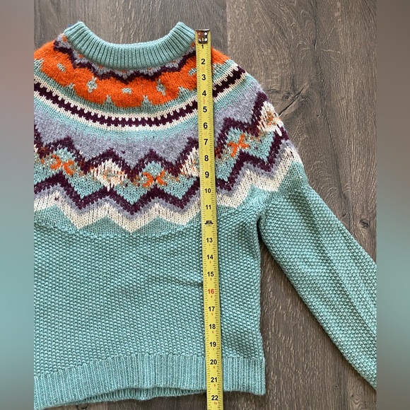 J. Crew Fair Isle Lambswool Sweater Turquoise Blue & Orange in XXS NEW W/OUT TAG - Picture 4 of 12
